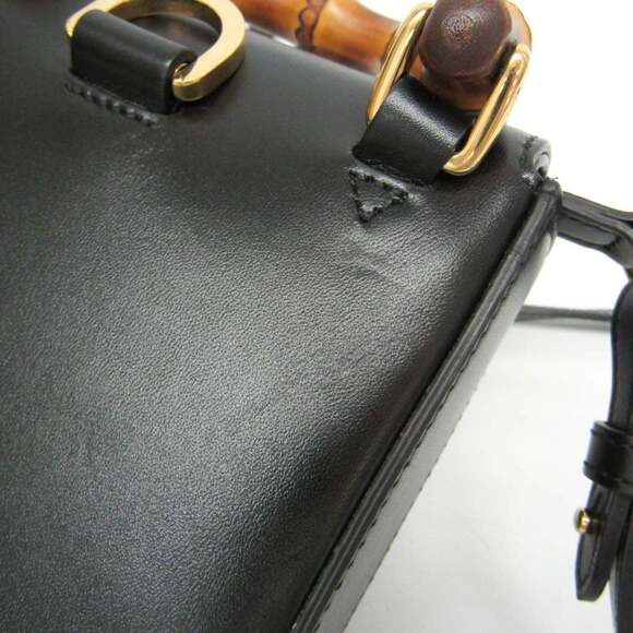 GUCCI Black Leather Bamboo Shoulder Bag - Picture 9 of 16
